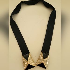 ST JOHN Vintage Gold Tone/ Black Enamel with Rhinestones Accent BELT